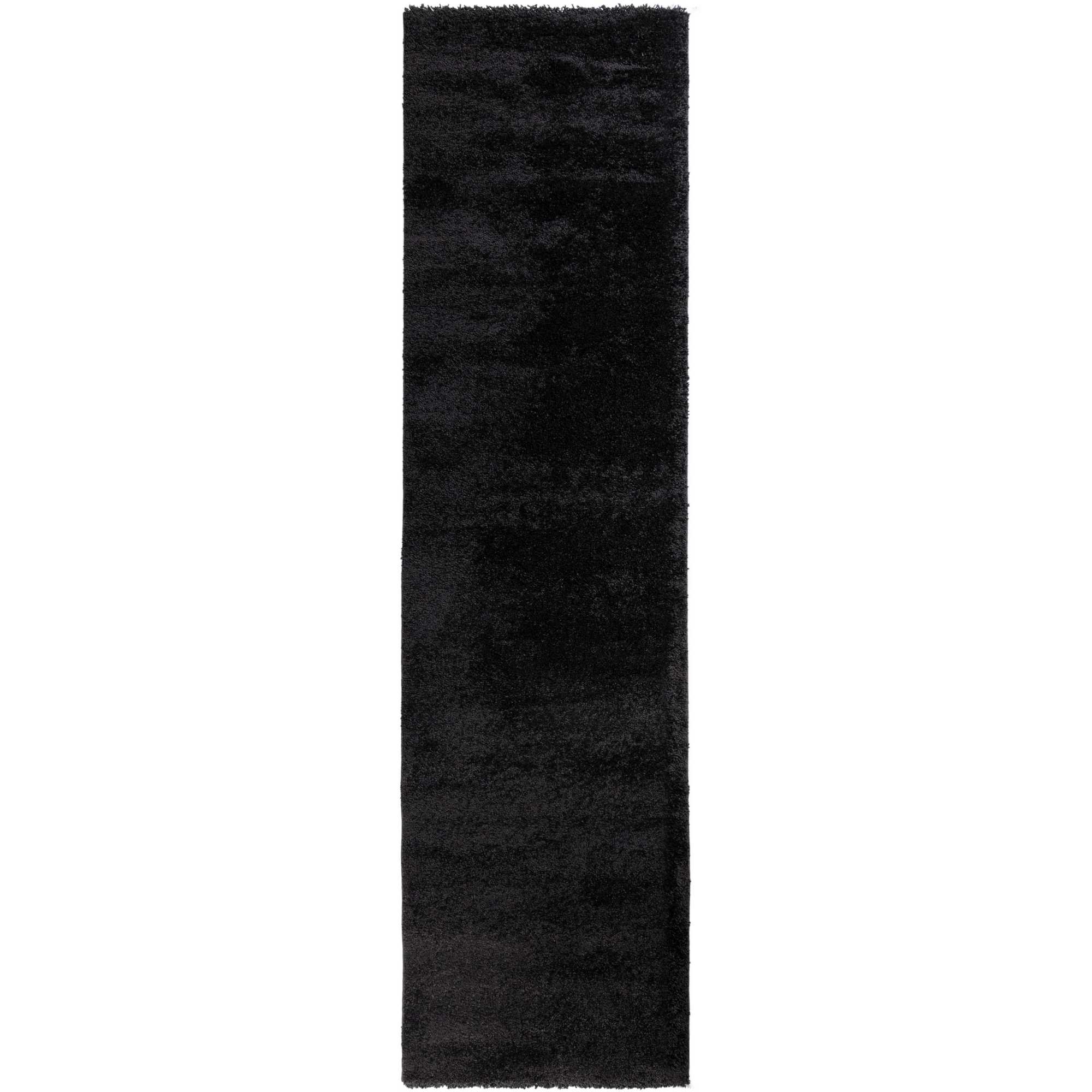 Sleek Soft Shaggy Plain Runner Rugs In Charcoal Grey